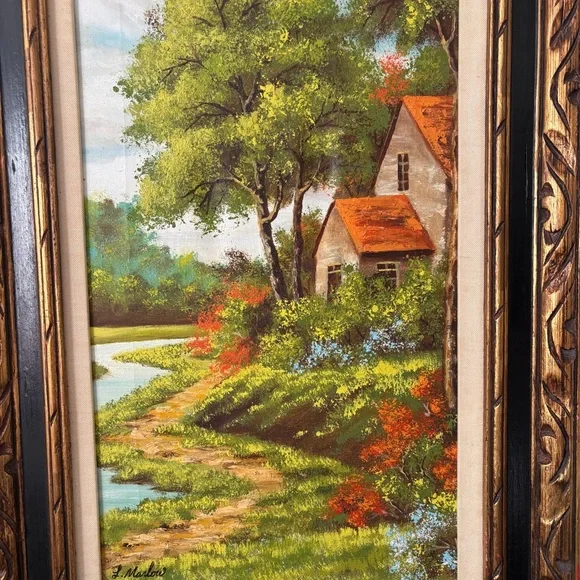 Vintage nature original painting in wooden frame home decor wall hanging art - Picture 2 of 4